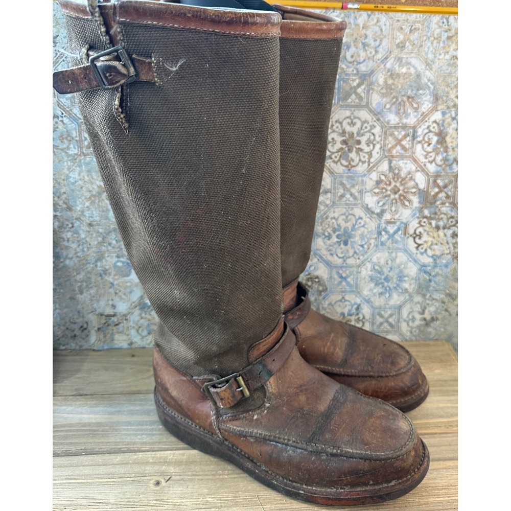 Vintage Chippewa Canvas Leather Tall Hunting Boots Work Mens 9 D Brown